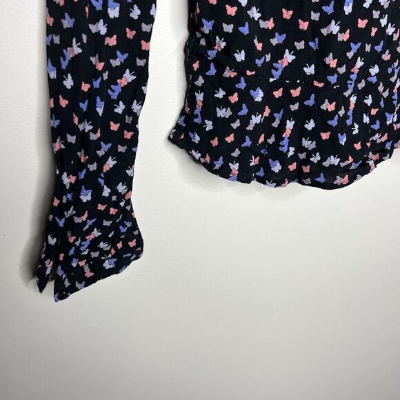 Rails Top Womens Small Beaux Mariposa Butterfly Print Ruffle Waist Blouse Boho - Picture 7 of 16